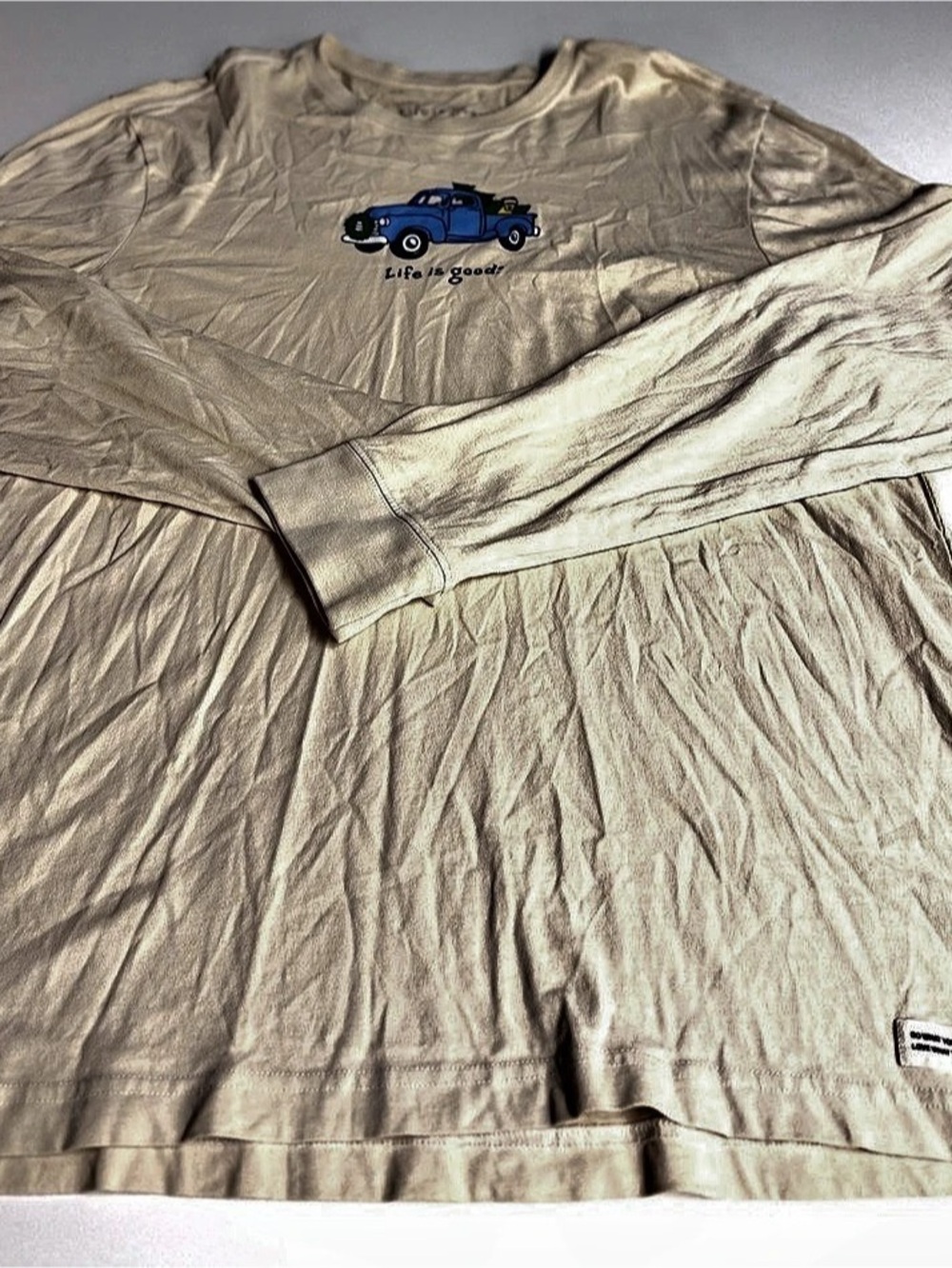 Life is Good Blue Truck Christmas Tree Long Sleeve Crusher Tee Cream Large